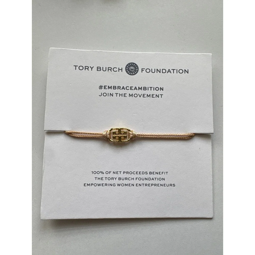 Tory Burch Embrace Ambition Bracelet Rose Gold Silk Cord Gemini Link Logo NEW
